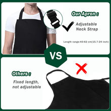 Carica l'immagine nel visualizzatore di Gallery, 3 Pezzi Nero Grembiule, Regolabili Cuoco Grembiule con 3 Tasche per Donna Uomo, Professionale Lavoro Grembiule per Cucin