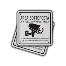 Carica l'immagine nel visualizzatore di Gallery, 2 Cartelli Area Videosorvegliata in Alluminio con Avviso GDPR, 10x10cm Cartello Videosorveglianza con Adesivo Cartelli v