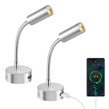 Carica l'immagine nel visualizzatore di Gallery, ERWEY 2 pezzi LED 12V Camper Lampade da Lettura Lampada da Parete camper a collo d'oca flessibile con USB, 3W 3000K DC 1