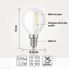 Carica l'immagine nel visualizzatore di Gallery, Hellum 3 lampadine LED goccia E14 2,2W sostituisce 25W vetro opaco