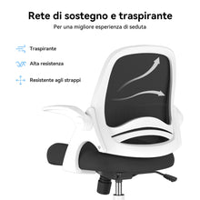 Carica l&#39;immagine nel visualizzatore di Gallery, Hbada J1 Sedia da ufficio ergonomica, poltrona da ufficio con bracciolo pieghevole, seduta in tela, girevole a 360°, Bianco