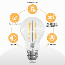 Carica l'immagine nel visualizzatore di Gallery, Lampadine Filamento LED E27 6W = 60W 690LM Bianca Calda 2700K 6 Pezzi