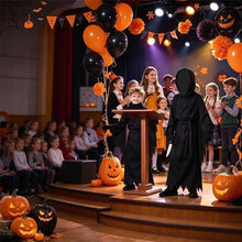 Carica l'immagine nel visualizzatore di Gallery, Costume Ghostface Bambini Ghost Face Costume Completo di Mantello, Maschera Spaventosa, Cintura, Guanti e Coltello Finto