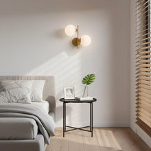 Carica l'immagine nel visualizzatore di Gallery, Applique da Parete Doppia Sfera G9 Ø10cm | Metallo Oro Satinato | Design Moderno Lineare o Floreale | Illuminazione Deco