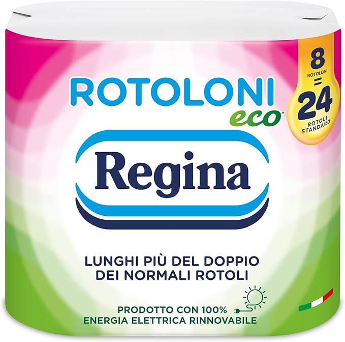 Regina Rolls - Carta igienica (500 fogli per rotolo, 100% certificato FSC, 8 rotoli) Confezione da 8 Rotoli