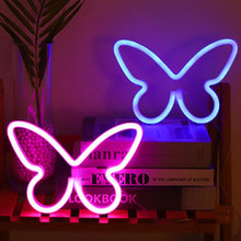 Carica l'immagine nel visualizzatore di Gallery, 2 pezzi di luce al neon a LED Insegne al neon a farfalla Luci notturne per la casa per la camera da letto dei bambini La