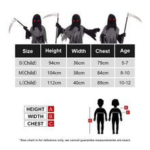 Carica l&#39;immagine nel visualizzatore di Gallery, Tosekry Costume Halloween Bambino Vestito Halloween Bambino, Costumi Halloween Bambini Halloween Costume Bambino con Falce, Occhiali Luminosi e Catene (8-10 anni)