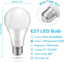 Carica l&#39;immagine nel visualizzatore di Gallery, ZIKEY Blewandy Lampadina LED E27, 12W Equivalenti a 100W, A65 Luce Bianca Calda