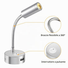 Carica l'immagine nel visualizzatore di Gallery, ERWEY 2 pezzi LED 12V Camper Lampade da Lettura Lampada da Parete camper a collo d'oca flessibile con USB, 3W 3000K DC 1