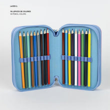 Carica l&#39;immagine nel visualizzatore di Gallery, Astuccio Stitch Disney astuccio multiscomparto 3 zip per la scuola completo 44 pezzi penne matite colori pennarelli