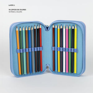 Astuccio Stitch Disney astuccio multiscomparto 3 zip per la scuola completo 44 pezzi penne matite colori pennarelli