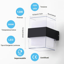 Carica l'immagine nel visualizzatore di Gallery, VivaLet 12W Applique da Parete LED Interno, IP65 Lampada da Esterno a Parete Moderna, 1200LM 3000K Up-and-Down Illuminaz