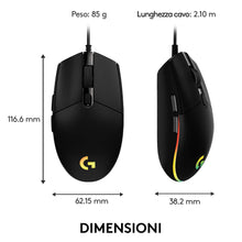 Carica l&#39;immagine nel visualizzatore di Gallery, Logitech G G203 LIGHTSYNC Mouse Gaming con Illuminazione RGB, Personalizzabile, 6 Pulsanti Programmabili, Sensore per Gaming, Tracciamento a 8.000 DPI, Peso Ridotto - Nero