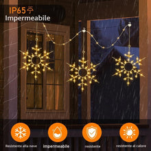 Carica l'immagine nel visualizzatore di Gallery, Luci Solari Da Fata Da Esterno Fiocchi Di Neve Grandi 3 Pezzi 4 m Illuminazione Natalizia Da Esterno Luci Solari Bianche