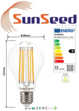Carica l'immagine nel visualizzatore di Gallery, SUNSEED 4x Lampadina E27 Filamento LED 13W Goccia A66 1800 Lm Luce Calda 2700K, 115W Equivalente