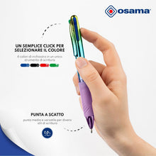 Carica l'immagine nel visualizzatore di Gallery, OSAMA 4 Multi Rainbow Pastel - Penna Multicolore a Sfera 1.0 mm, Penne Colorate 4 Colori Personalizzate Arcobaleno Inchiostro Nero Blu Rosso e Verde, Cancelleria Scuola Ufficio Università e Cartoleria