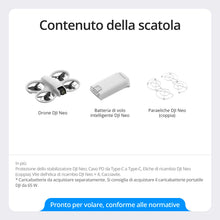 Carica l&#39;immagine nel visualizzatore di Gallery, DJI Neo, mini drone con fotocamera UHD 4K per adulti, 135g drone follow me che mi segue, decollo dalla mano, tracciamento IA del soggetto, QuickShot, video stabilizzati, (senza radiocomando)