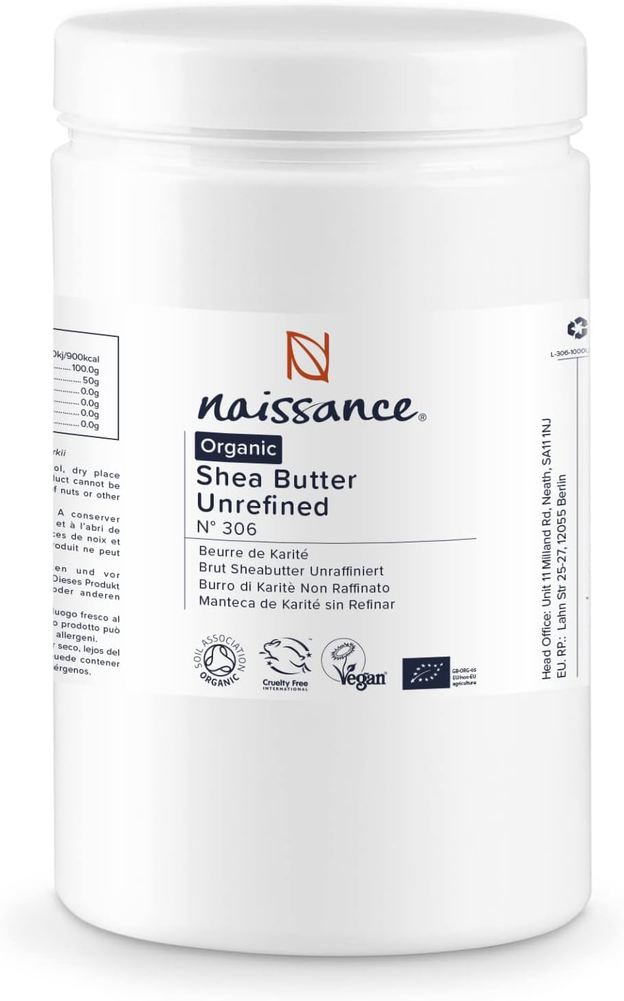 Naissance Burro di Karitè Certificato biologico 1kg – Puro e Naturale,...