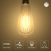 Carica l'immagine nel visualizzatore di Gallery, Lampadine Filamento LED E27 6W = 60W 630LM Bianca Calda 2700K 6 Pezzi