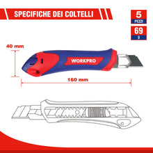 Carica l'immagine nel visualizzatore di Gallery, WORKPRO Taglierine Professionali 5 Pezzi, Cutter 18 mm SK5