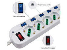 Carica l'immagine nel visualizzatore di Gallery, Extrastar Multipresa ciabatta elettrica 6 Posti 10/16A Bipasso Schuko 250V Max:2500W con interruttori indipendenti 1,5MT