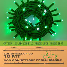 Carica l'immagine nel visualizzatore di Gallery, Catena Luminosa LED, catenaria 10 Metri da esterno, 100 Luci, IP65 Impermeabile e Prolungabile con Effetto Flash, per Na