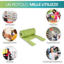 Carica l'immagine nel visualizzatore di Gallery, VIRSUS 1 Rotolo Buste Shopper Verde a Strappo da 1kg Circa 160 Buste Shopper biodegradabili compostabili Misura 24+12x40