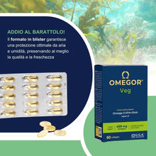 Carica l'immagine nel visualizzatore di Gallery, Omega 3 Vegan OMEGOR Veg - Omega3 Vegetale IFOS 5 Stelle e Vegan Society da Olio di Alghe con Vitamina E - 250mg DHA e 125mg EPA (60 Capsule)