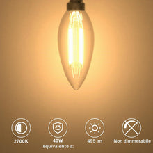 Carica l'immagine nel visualizzatore di Gallery, Lampadine Filamento LED E14 4W = 40W 495LM Bianca Calda 2700K 6 Pezzi