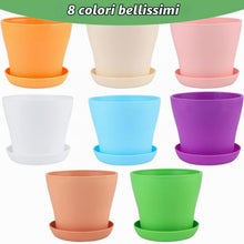 Carica l'immagine nel visualizzatore di Gallery, KAHEIGN 8 Pezzi 14cm Vasi per Piante in Plastica Colorati, Vasi da Fiori per Interni da 8 Colori con Contenitore per Pia