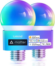 Carica l'immagine nel visualizzatore di Gallery, Linkind Matter Smart RGBTW Lampadine, Lampada E27 Alexa,9W(Equivalenti a 60 W),Dimmerabile 1800K-6500K Lampadine Multico