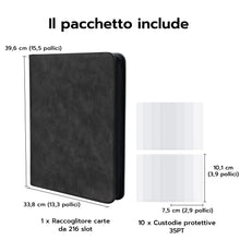 Carica l'immagine nel visualizzatore di Gallery, Raccoglitore Toploader,Album 9 tasche con 216 scomparti per Carte da Collezionabili con 10 Toploader, Libro Porta Carte 