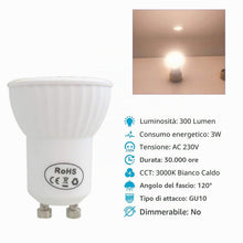 Carica l'immagine nel visualizzatore di Gallery, Akynite Faretto LED Mini GU10 35mm 3W Luce Calda 3000K 300LM, 120 Gradi, 230V, Equivalente a Alogena 35W, Lampadine MR11