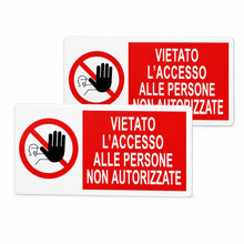Carica l'immagine nel visualizzatore di Gallery, AGRICOM Cartello Divieto di Accesso – Vietato l’Accesso alle Persone Non Autorizzate | Kit 2 Cartelli 17 x 9,5 cm in Pol