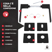 Carica l'immagine nel visualizzatore di Gallery, Maniglie Porte Interne con Rosetta 50 mm, Coppia Maniglia Porta Interna Design Moderno, Set Completo per Porte Legno, In