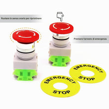 Carica l'immagine nel visualizzatore di Gallery, TECHZOCO Interruttore a Pulsante di Emergenza, Fungo per Arresto, Foro di Apertura 22 mm, NO + 1 NC DPST, 660 V 10 A