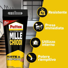 Carica l'immagine nel visualizzatore di Gallery, Pattex Millechiodi Forte &amp; Rapido, adesivo di montaggio extra forte che sostituisce viti e fori al muro, adesivo bianco con effetto ventosa, 1x250g tubo