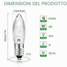 Carica l'immagine nel visualizzatore di Gallery, SCNNC Lampadine Candela E10 34V 3W, Lampadine di Ricambio Candela Arco Bianco Caldo 2700K, Lampadina Candela Conica Scan