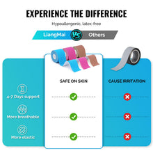 Carica l'immagine nel visualizzatore di Gallery, Kinesio Tape - 3 rotoli 5cm x 5m di tape kinesiologico Nero+Blu+Rosa, tape sportivo impermeabile ed elastico - Nastro Ki