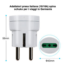 Carica l'immagine nel visualizzatore di Gallery, EXTRASTAR Confezione da 4 Adattatori presa italiana (10/16A) spina schuko per i viaggi in Germania, Spagna, Portogallo, 