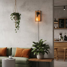 Carica l'immagine nel visualizzatore di Gallery, BARCELONA LED Applique da Parete Vintage in Legno e Metallo Stile Industriale Retro Design Tubo con Cavo Nero Interrutto