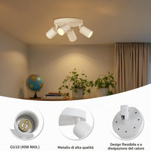 Carica l'immagine nel visualizzatore di Gallery, LVWIT Faretti LED da Soffitto Orientabili Bianco,Faretto LED Interno con 4 Luci in Alluminio GU10, Orbicolare Base, Fare
