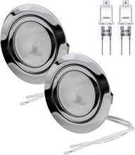 Carica l'immagine nel visualizzatore di Gallery, Set di 2 faretti con lampada alogena da incasso per mobili e cappa cucina cromato lucido, dimmerabili, con lampadina bis