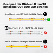 Carica l'immagine nel visualizzatore di Gallery, Set di 16 connettori COB LED a 3 poli, 10 mm, connettori trasparenti a 3 pin, per strisce LED COB LED, con 8 a forma di 