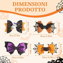 Carica l'immagine nel visualizzatore di Gallery, 4Pcs Fermagli per Capelli Halloween Fiocco Glitter Clip Ragno Fantasma Fermaglio per Bambini Accessori per Capelli Festa