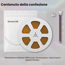 Carica l'immagine nel visualizzatore di Gallery, illuburg 24V Striscia LED COB RGB 10m 576LED/m CRI90+ Dimmerabile Autoadesiva Multicolore Decorazione Banda Barra Strip 