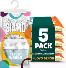 Carica l'immagine nel visualizzatore di Gallery, Siamo 5 Pack Sacchetti Deumidificatori Antimuffa Per Armadio, Casa, Assorbi Umidità In Armadi, Cucine, Seminterrati, Camper #1 in deumidificatori Eliminare Odore Sgradevole Funziona e Basta