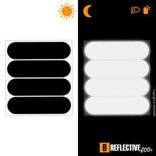 Carica l'immagine nel visualizzatore di Gallery, Éco Standard™, Kit 4 Adesivi rifrangenti/Riflettenti, Sicurezza e visibilità di Notte, 8,5 x 2,3 cm, Nero