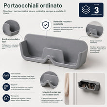Carica l'immagine nel visualizzatore di Gallery, Porta Occhiali da Parete 3 Pezzi Grigio con Adesivi, Supporto Occhiali in Plastica Rigida 17,5 x 3,5 x 5,8 cm per Auto, 