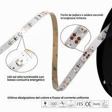 Carica l'immagine nel visualizzatore di Gallery, Striscia LED flessibile 3528 SMD LED Nastro 5m una bobina 12VDC 300leds 5000x8mm Nastro Luci (Bianco Natura)